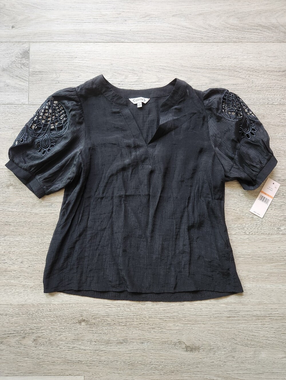 Nanette Lepore Very Black Cutout Puff Sleeve Shirt Womens Small Nwt